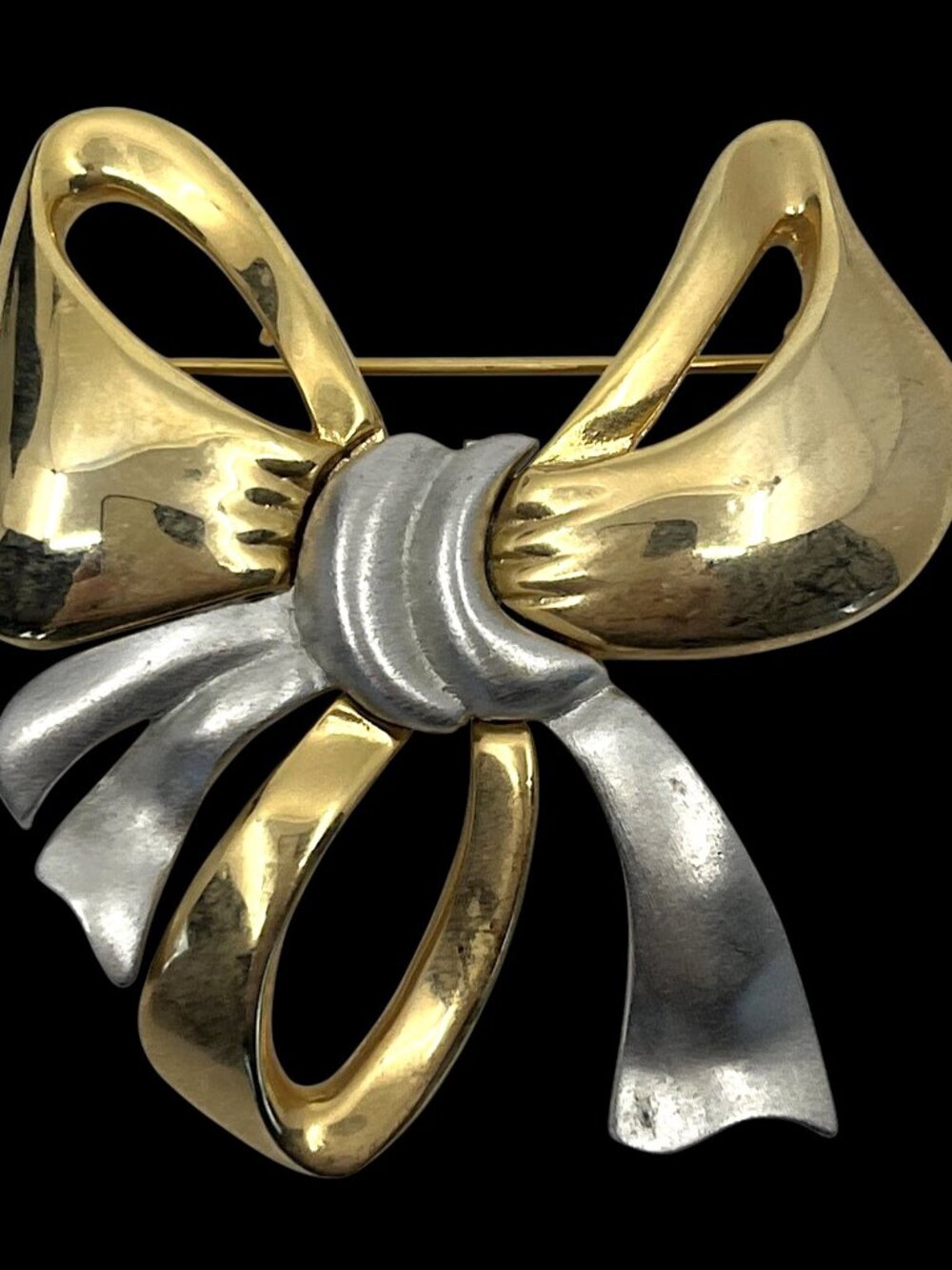 Vintage Silver and Gold Tone Brooch Pin Bow Ribbon Costume Jewelry